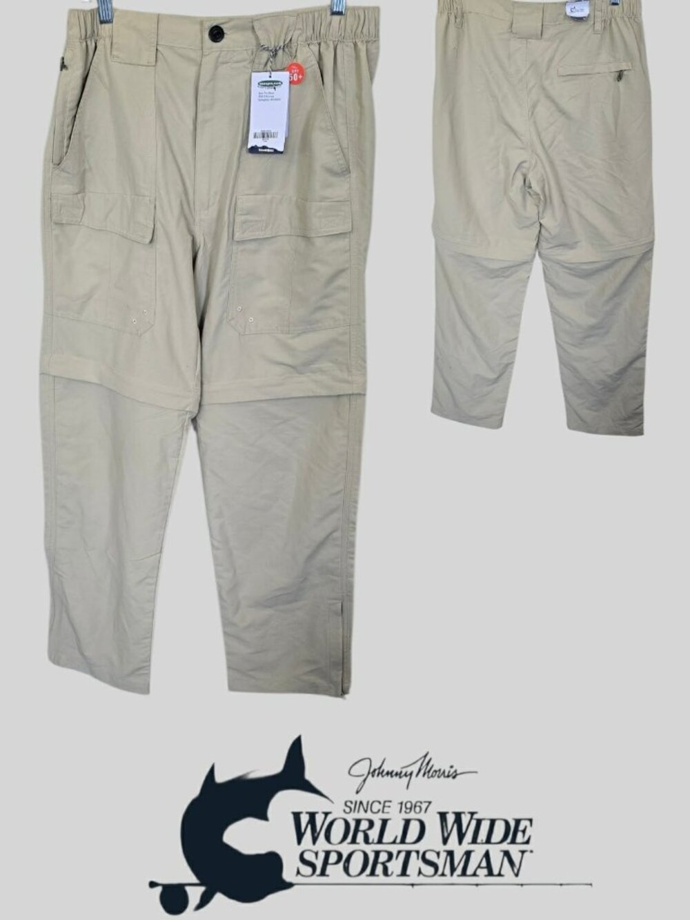 World Wide Sportsman Convertible Zip Off Cargo Khaki Beige Pants  Mens M 30 NEW